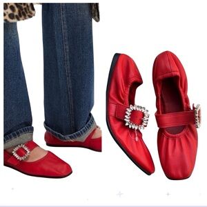 FREE PEOPLE URSA GEMINI RHINESTONE BUCKLE RED FLATS